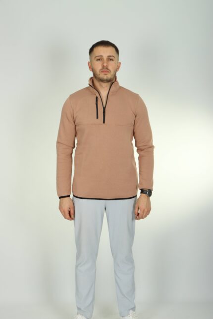 3 İp Cepli Yarım Fermuar Sweat Kahve